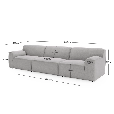 Duża kanapa biała modułowa Look 6 osobowa 300x103 cm szenil Mononi.pl