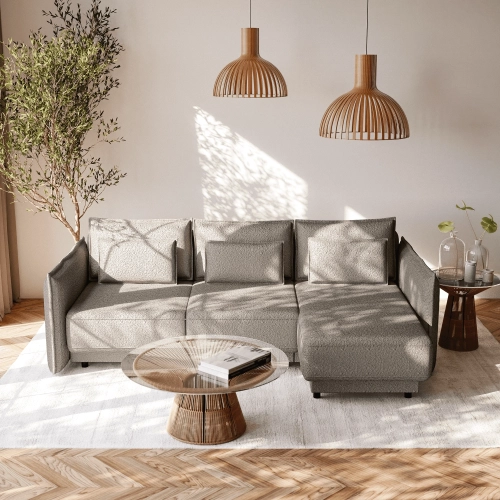 Klappbares Schlafsofa 247x187cm Lorena grau gestrickt MONONI.PL