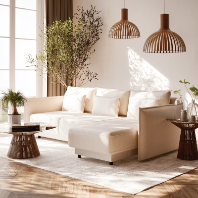 Klappbares Schlafsofa 247x187cm Lorena hellbeige gestrickt I MONONI.PL