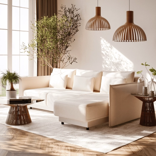 Klappbares Schlafsofa 247x187cm Lorena hellbeige gestrickt I MONONI.PL