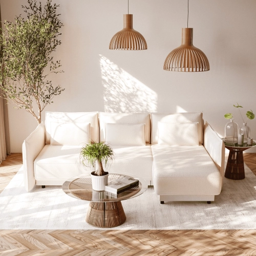 Klappbares Schlafsofa 247x187cm Lorena hellbeige gestrickt I MONONI.PL