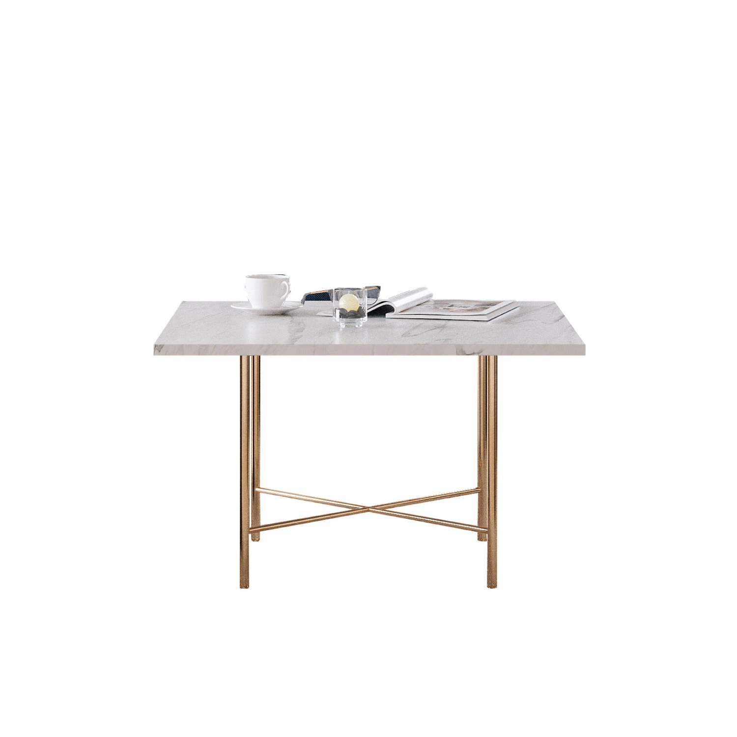 Maso II stolik kawowy 80x80 cm z kwarcowym blatem na metalowej podstawie