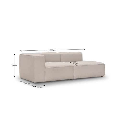 Luss L sofa modułowa 2 osobowa 230x100 cm z podłokietnikiem, tkanina boucle
