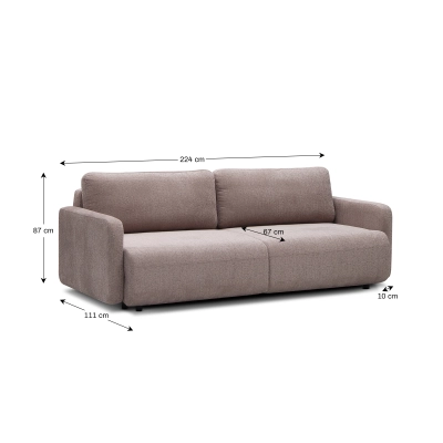Ava sofa 3 osobowa z funkcją spania 3DL i pojemnikiem, tkanina szenil