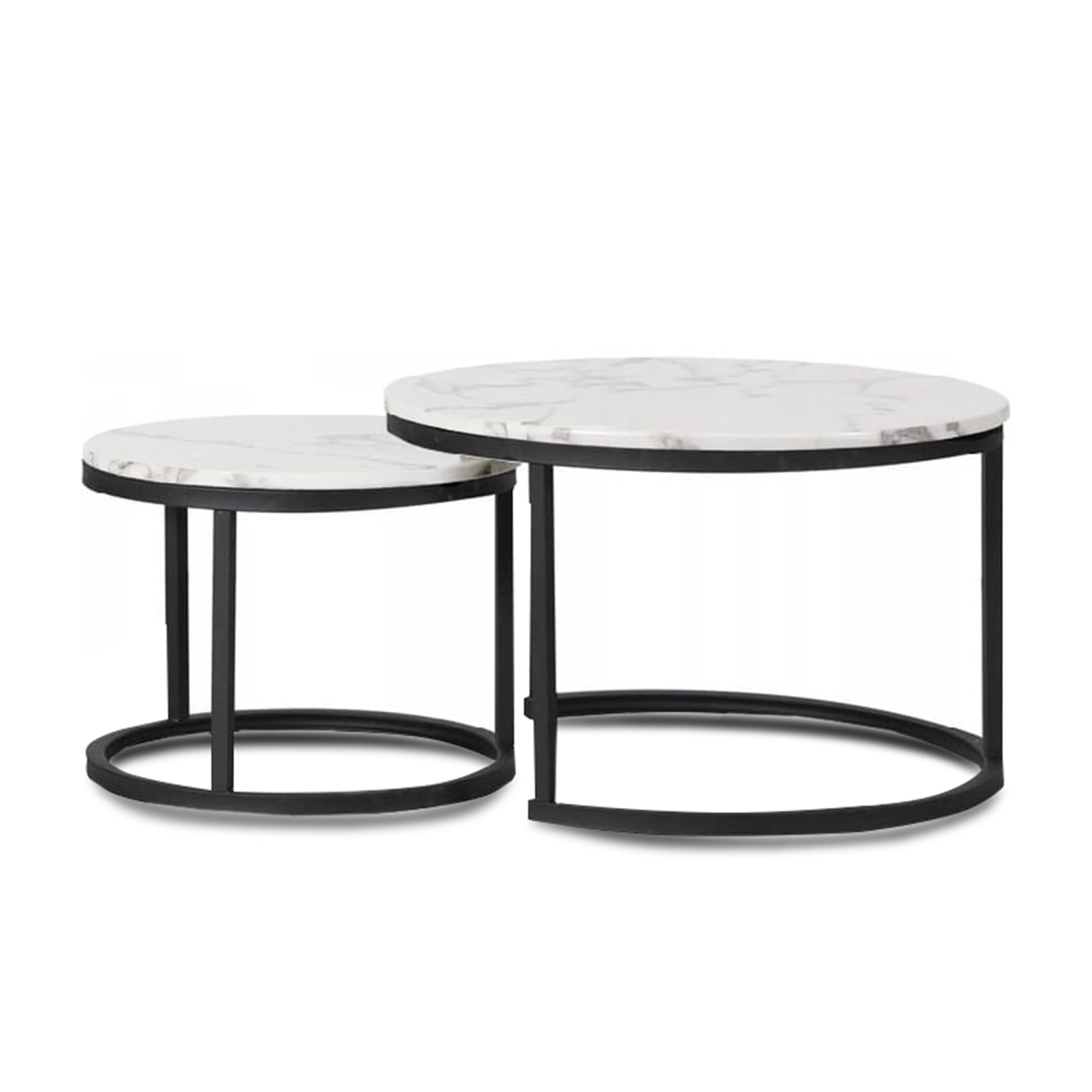 Marco M zestaw 2 okrągłych stolików kawowych z kwarcowym  blatem fi 58 cm+ fi 43 cm na metalowej podstawie