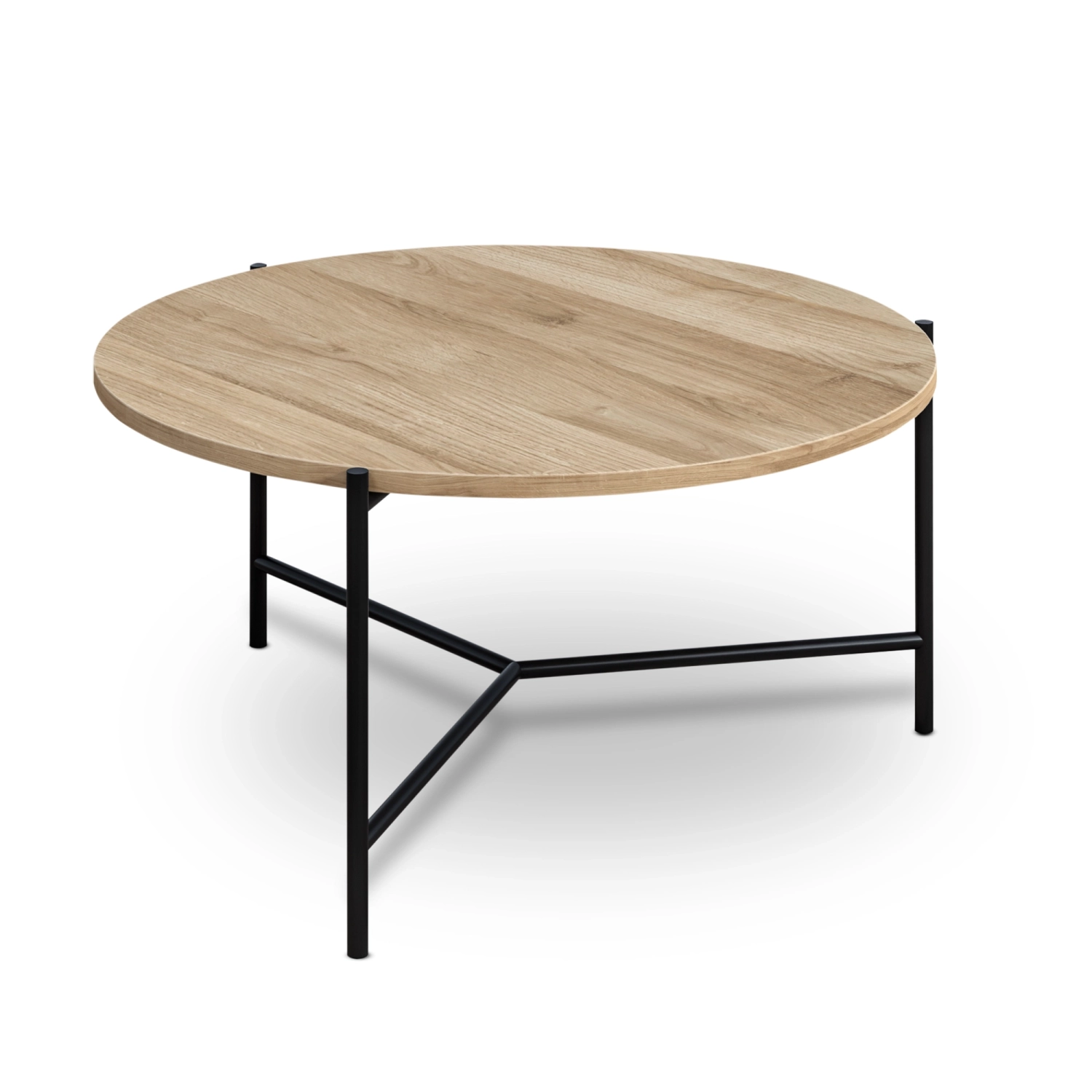 Aversa stolik kawowy fi 75 cm z drewnianym blatem na metalowej podstawie