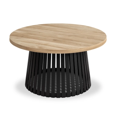 Anzio stolik kawowy fi 58 cm z drewnianym blatem na metalowej podstawie