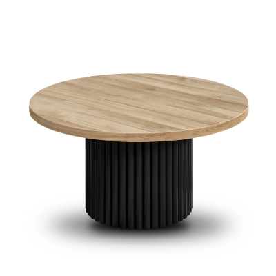 Fano stolik kawowy fi 58 cm z drewnianym blatem na metalowej podstawie