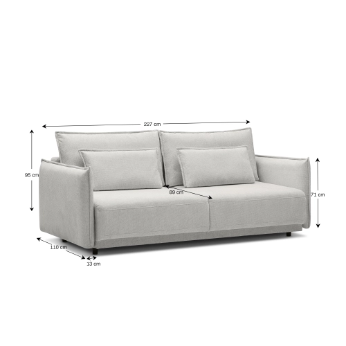 Bequemes 3-Sitzer-Sofa Lorena mit Funktion, hellgrauer Chenille MONONI